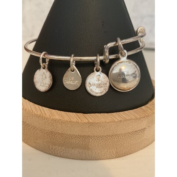 Alex And Ani Silver Tone Adjustable Bangle Bracelet With Green Crystal Charm - Picture 5 of 5